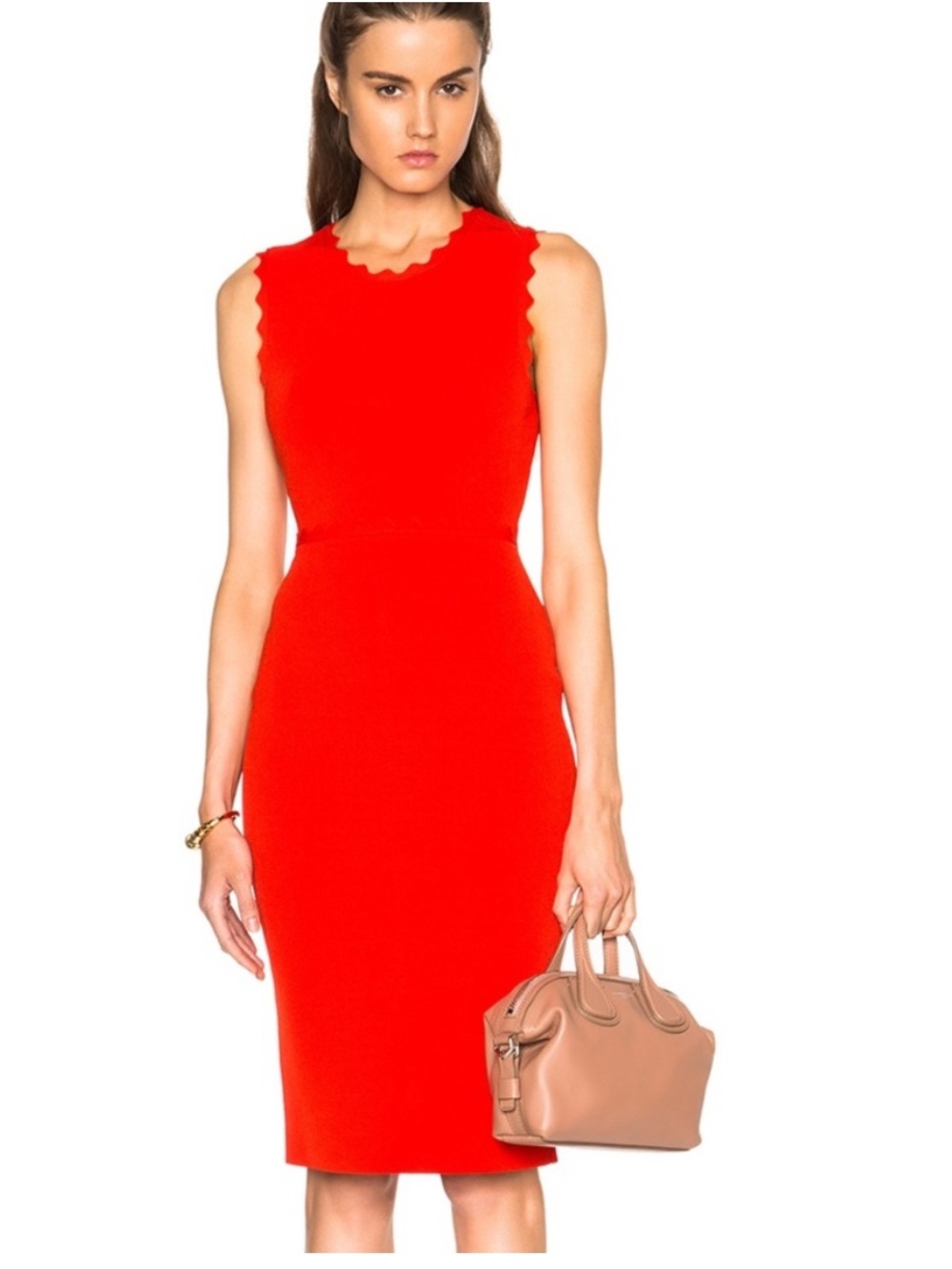 A.L.C. Aldridge Dress Geranio Red Medium Scallop Knit Bodycon Midi